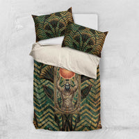 Khepri Bedding Set Ancient Egyptian Chevron, Scarab Ankh and Winged Khepri Guardian Motif - Wonder Print Shop