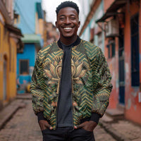 Khepri Bomber Jacket Ancient Egyptian Chevron, Scarab Ankh and Winged Khepri Guardian Motif - Wonder Print Shop
