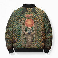 Khepri Bomber Puffer Jacket Ancient Egyptian Chevron, Scarab Ankh and Winged Khepri Guardian Motif - Wonder Print Shop