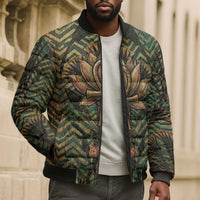 Khepri Bomber Puffer Jacket Ancient Egyptian Chevron, Scarab Ankh and Winged Khepri Guardian Motif - Wonder Print Shop