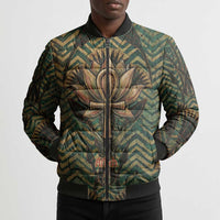 Khepri Bomber Puffer Jacket Ancient Egyptian Chevron, Scarab Ankh and Winged Khepri Guardian Motif - Wonder Print Shop