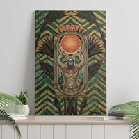 Khepri Canvas Wall Art Ancient Egyptian Chevron, Scarab Ankh and Winged Khepri Guardian Motif - Wonder Print Shop