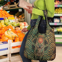 Khepri Grocery Bag Ancient Egyptian Chevron, Scarab Ankh and Winged Khepri Guardian Motif - Wonder Print Shop