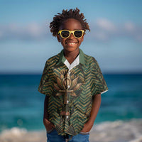 Khepri Kid Hawaiian Shirt Ancient Egyptian Chevron, Scarab Ankh and Winged Khepri Guardian Motif - Wonder Print Shop