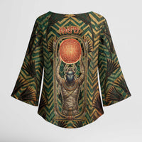 Khepri Kimono Sleeve Blouse Ancient Egyptian Chevron, Scarab Ankh and Winged Khepri Guardian Motif - Wonder Print Shop