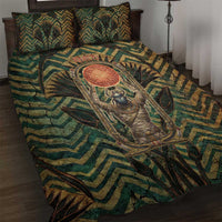 Khepri Quilt Bed Set Ancient Egyptian Chevron, Scarab Ankh and Winged Khepri Guardian Motif - Wonder Print Shop