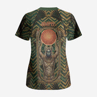 Khepri Scrub Top Ancient Egyptian Chevron, Scarab Ankh and Winged Khepri Guardian Motif - Wonder Print Shop