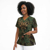Khepri Scrub Top Ancient Egyptian Chevron, Scarab Ankh and Winged Khepri Guardian Motif - Wonder Print Shop