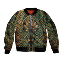 Khepri Sleeve Zip Bomber Jacket Ancient Egyptian Chevron, Scarab Ankh and Winged Khepri Guardian Motif - Wonder Print Shop
