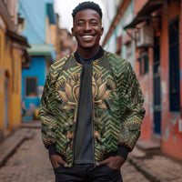 Khepri Sleeve Zip Bomber Jacket Ancient Egyptian Chevron, Scarab Ankh and Winged Khepri Guardian Motif - Wonder Print Shop