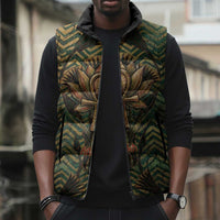 Khepri Sleeveless Puffer Jacket Ancient Egyptian Chevron, Scarab Ankh and Winged Khepri Guardian Motif - Wonder Print Shop