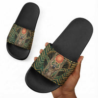 Khepri Slide Sandals Ancient Egyptian Chevron, Scarab Ankh and Winged Khepri Guardian Motif - Wonder Print Shop