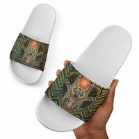 Khepri Slide Sandals Ancient Egyptian Chevron, Scarab Ankh and Winged Khepri Guardian Motif - Wonder Print Shop