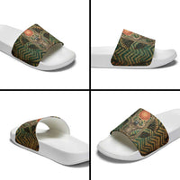 Khepri Slide Sandals Ancient Egyptian Chevron, Scarab Ankh and Winged Khepri Guardian Motif - Wonder Print Shop