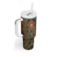 Khepri Tumbler With Handle Ancient Egyptian Chevron, Scarab Ankh and Winged Khepri Guardian Motif - Wonder Print Shop