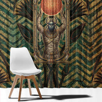 Khepri Window Curtain Ancient Egyptian Chevron, Scarab Ankh and Winged Khepri Guardian Motif - Wonder Print Shop