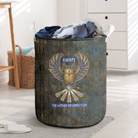 Khepri Ancient Egyptian Laundry Basket Dark Hieroglyphic, Blue Lotus Eye Symbol, and Winged Scarab Resurrection - Wonder Print Shop