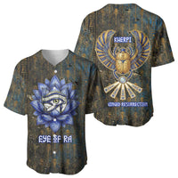Khepri Ancient Egyptian Baseball Jersey Dark Hieroglyphic, Blue Lotus Eye Symbol, and Winged Scarab Resurrection - Wonder Print Shop