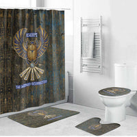 Khepri Ancient Egyptian Bathroom Set Dark Hieroglyphic, Blue Lotus Eye Symbol, and Winged Scarab Resurrection - Wonder Print Shop