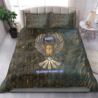 Khepri Ancient Egyptian Bedding Set Dark Hieroglyphic, Blue Lotus Eye Symbol, and Winged Scarab Resurrection - Wonder Print Shop