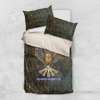 Khepri Ancient Egyptian Bedding Set Dark Hieroglyphic, Blue Lotus Eye Symbol, and Winged Scarab Resurrection - Wonder Print Shop