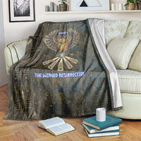 Khepri Ancient Egyptian Blanket Dark Hieroglyphic, Blue Lotus Eye Symbol, and Winged Scarab Resurrection - Wonder Print Shop