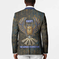 Khepri Ancient Egyptian Blazer Dark Hieroglyphic, Blue Lotus Eye Symbol, and Winged Scarab Resurrection - Wonder Print Shop