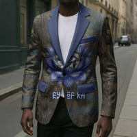 Khepri Ancient Egyptian Blazer Dark Hieroglyphic, Blue Lotus Eye Symbol, and Winged Scarab Resurrection - Wonder Print Shop