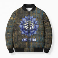Khepri Ancient Egyptian Bomber Puffer Jacket Dark Hieroglyphic, Blue Lotus Eye Symbol, and Winged Scarab Resurrection - Wonder Print Shop