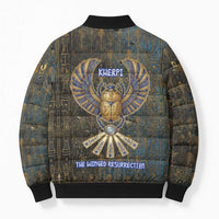 Khepri Ancient Egyptian Bomber Puffer Jacket Dark Hieroglyphic, Blue Lotus Eye Symbol, and Winged Scarab Resurrection - Wonder Print Shop