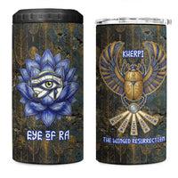 Khepri Ancient Egyptian 4 in 1 Can Cooler Tumbler Dark Hieroglyphic, Blue Lotus Eye Symbol, and Winged Scarab Resurrection - Wonder Print Shop