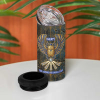 Khepri Ancient Egyptian 4 in 1 Can Cooler Tumbler Dark Hieroglyphic, Blue Lotus Eye Symbol, and Winged Scarab Resurrection - Wonder Print Shop