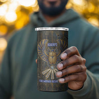 Khepri Ancient Egyptian 4 in 1 Can Cooler Tumbler Dark Hieroglyphic, Blue Lotus Eye Symbol, and Winged Scarab Resurrection - Wonder Print Shop