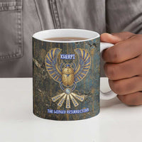 Khepri Ancient Egyptian Ceramic Mug Dark Hieroglyphic, Blue Lotus Eye Symbol, and Winged Scarab Resurrection - Wonder Print Shop