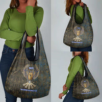 Khepri Ancient Egyptian Grocery Bag Dark Hieroglyphic, Blue Lotus Eye Symbol, and Winged Scarab Resurrection - Wonder Print Shop