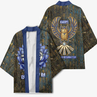 Khepri Ancient Egyptian Kimono Dark Hieroglyphic, Blue Lotus Eye Symbol, and Winged Scarab Resurrection - Wonder Print Shop