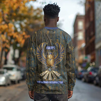 Khepri Ancient Egyptian Long Sleeve Shirt Dark Hieroglyphic, Blue Lotus Eye Symbol, and Winged Scarab Resurrection - Wonder Print Shop