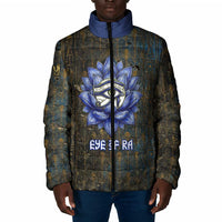 Khepri Ancient Egyptian Padded Jacket Dark Hieroglyphic, Blue Lotus Eye Symbol, and Winged Scarab Resurrection - Wonder Print Shop