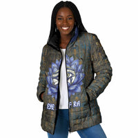 Khepri Ancient Egyptian Padded Jacket Dark Hieroglyphic, Blue Lotus Eye Symbol, and Winged Scarab Resurrection - Wonder Print Shop