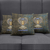Khepri Ancient Egyptian Pillow Cover Dark Hieroglyphic, Blue Lotus Eye Symbol, and Winged Scarab Resurrection - Wonder Print Shop