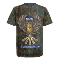 Khepri Ancient Egyptian Rugby Jersey Dark Hieroglyphic, Blue Lotus Eye Symbol, and Winged Scarab Resurrection - Wonder Print Shop