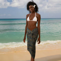 Khepri Ancient Egyptian Sarong Dark Hieroglyphic, Blue Lotus Eye Symbol, and Winged Scarab Resurrection - Wonder Print Shop