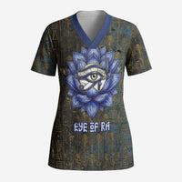 Khepri Ancient Egyptian Scrub Top Dark Hieroglyphic, Blue Lotus Eye Symbol, and Winged Scarab Resurrection - Wonder Print Shop