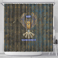Khepri Ancient Egyptian Shower Curtain Dark Hieroglyphic, Blue Lotus Eye Symbol, and Winged Scarab Resurrection - Wonder Print Shop