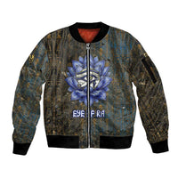 Khepri Ancient Egyptian Sleeve Zip Bomber Jacket Dark Hieroglyphic, Blue Lotus Eye Symbol, and Winged Scarab Resurrection - Wonder Print Shop