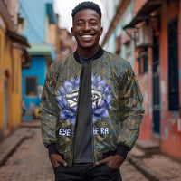 Khepri Ancient Egyptian Sleeve Zip Bomber Jacket Dark Hieroglyphic, Blue Lotus Eye Symbol, and Winged Scarab Resurrection - Wonder Print Shop