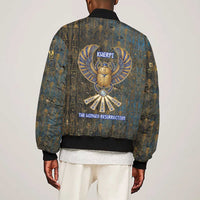 Khepri Ancient Egyptian Sleeve Zip Bomber Jacket Dark Hieroglyphic, Blue Lotus Eye Symbol, and Winged Scarab Resurrection - Wonder Print Shop