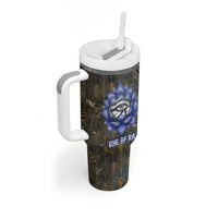 Khepri Ancient Egyptian Tumbler With Handle Dark Hieroglyphic, Blue Lotus Eye Symbol, and Winged Scarab Resurrection - Wonder Print Shop