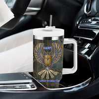Khepri Ancient Egyptian Tumbler With Handle Dark Hieroglyphic, Blue Lotus Eye Symbol, and Winged Scarab Resurrection - Wonder Print Shop