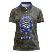 Khepri Ancient Egyptian Women Polo Shirt Dark Hieroglyphic, Blue Lotus Eye Symbol, and Winged Scarab Resurrection - Wonder Print Shop
